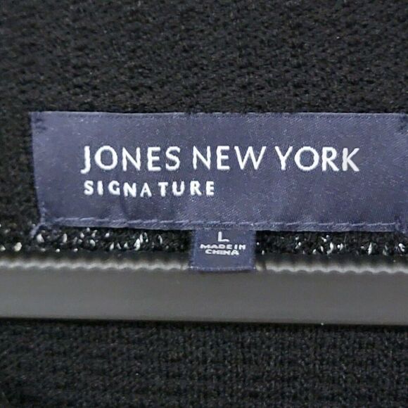 Jones New York Signature Cardigan Womens Large Black Silver Metallic Stripes - Picture 4 of 16